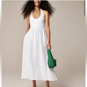 NWT J.Cew Women's White Halter Mixy Midi Dress - Sleeveless Summer Sz M $148